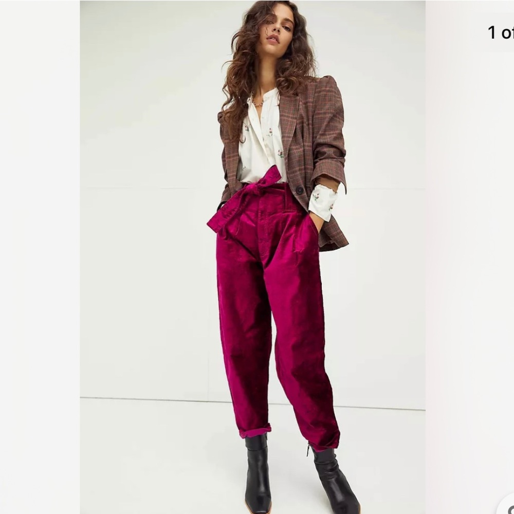 Free People Venus Velvet High Rise Paper Bag Pants